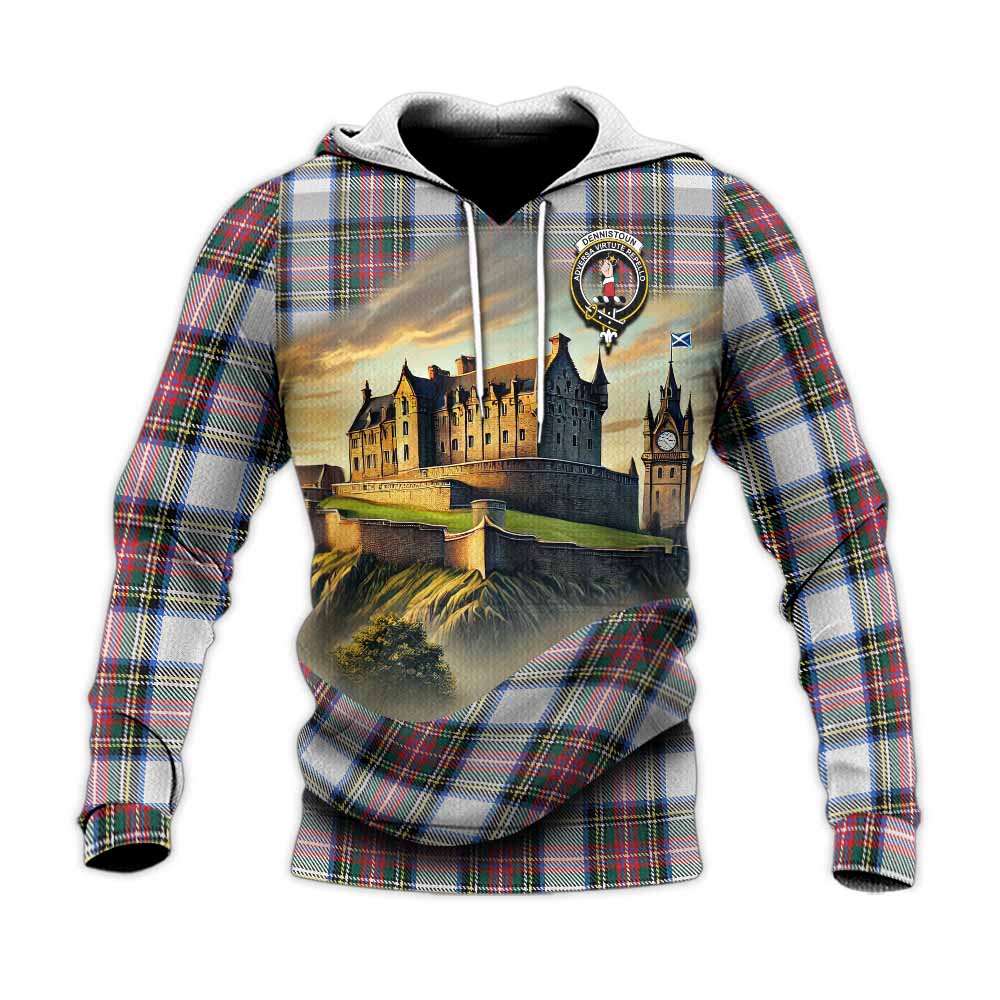 Dennistoun Tartan Family Crest Knitted Hoodie with Scottish Ancient Castle Style Unisex Knitted Pullover Hoodie - Tartan Vibes Clothing