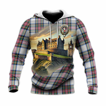 Dennistoun Tartan Family Crest Knitted Hoodie with Scottish Ancient Castle Style Unisex Knitted Pullover Hoodie - Tartan Vibes Clothing