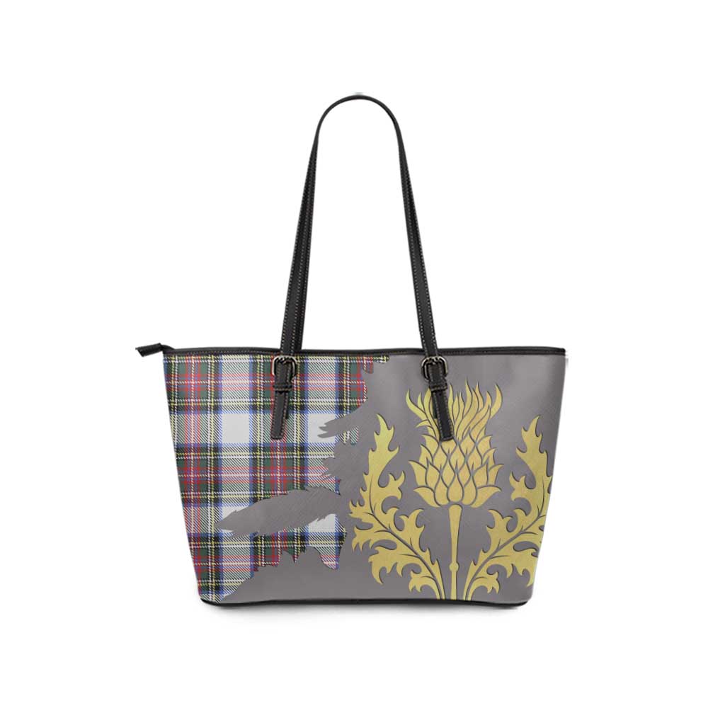 Dennistoun Tartan Leather Tote Bag Gold Thistle Style - Tartan Vibes Clothing