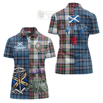 Dennistoun Tartan Women's Polo Shirt Happy St. Andrew's Day Half Tartan Style Women - Tartan Vibes Clothing