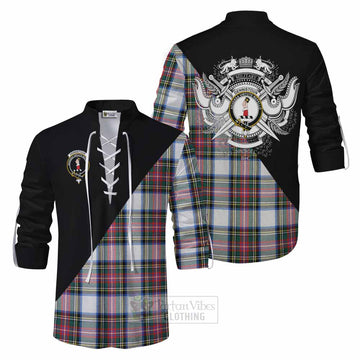 Dennistoun Tartan Ghillie Kilt Shirt with Family Crest and Military Logo Style Men - Tartan Vibes Clothing