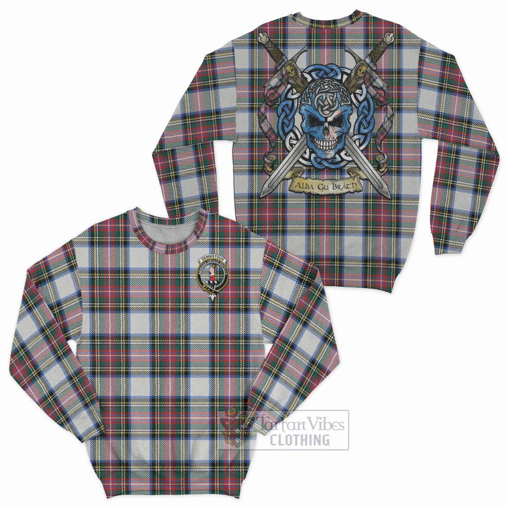 Dennistoun Tartan Sweatshirt with Family Crest Celtic Skull Style Unisex - Tartan Vibes Clothing