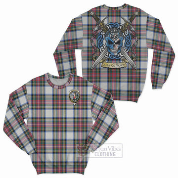 Dennistoun Tartan Sweatshirt with Family Crest Celtic Skull Style Unisex - Tartan Vibes Clothing