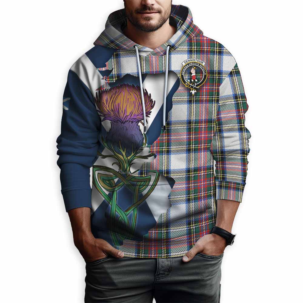 Dennistoun Tartan Family Crest Hoodie Scottish Thistle Celtic Inspired Pullover Hoodie - Tartan Vibes Clothing