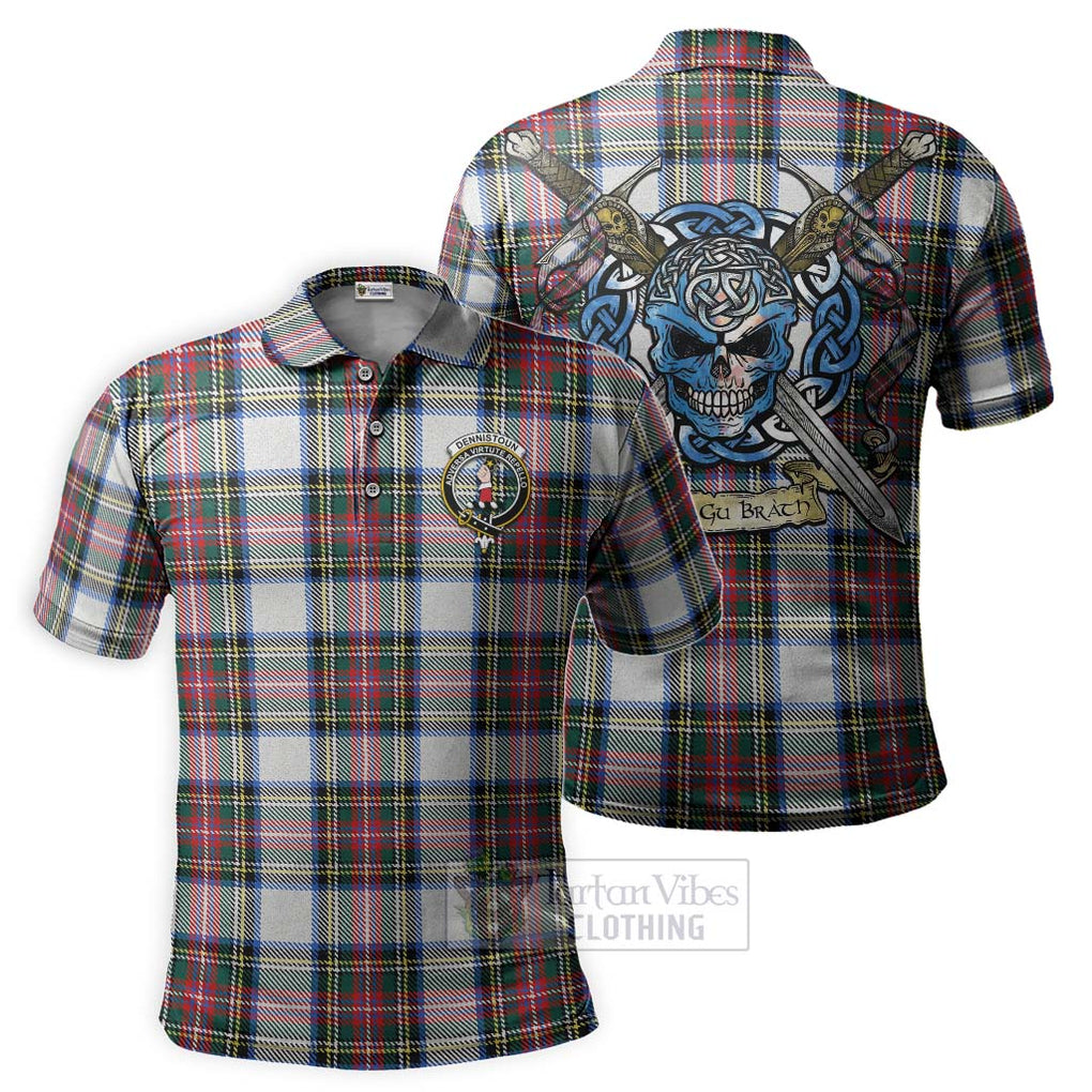 Dennistoun Tartan Polo Shirt with Family Crest Celtic Skull Style Kid - Tartan Vibes Clothing