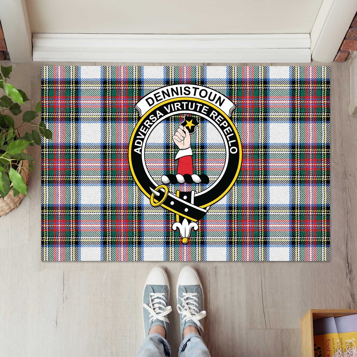 Dennistoun Tartan Rubber Doormat with Family Crest L 60*90cm - Tartan Vibes Clothing