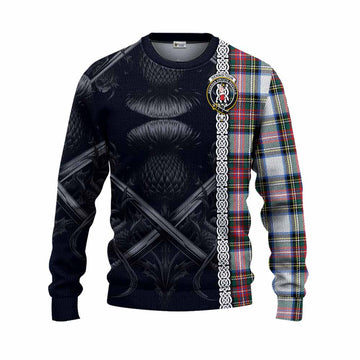 Dennistoun Tartan Knitted Sweater with Family Crest Cross Sword Thistle Celtic Vibes Unisex - Tartan Vibes Clothing