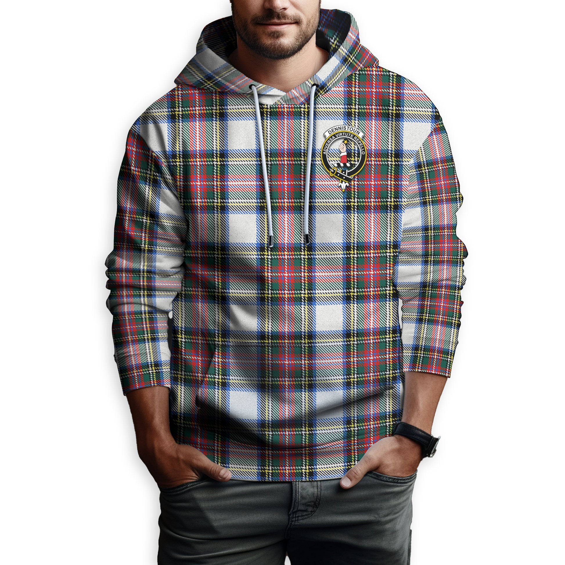 Dennistoun Tartan Hoodie with Family Crest Zip Hoodie - Tartan Vibes Clothing