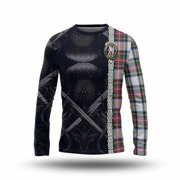 Dennistoun Tartan Long Sleeve T-Shirt with Family Crest Cross Sword Thistle Celtic Vibes Unisex - Tartan Vibes Clothing