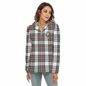 Dennistoun Tartan Women's Borg Fleece Hoodie with Half Zip with Family Crest Female - Tartan Vibes Clothing