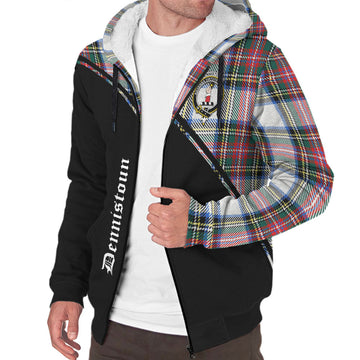 Dennistoun Tartan Sherpa Hoodie with Family Crest Curve Style