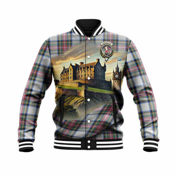 Dennistoun Tartan Family Crest Baseball Jacket with Scottish Ancient Castle Style Unisex - Tartan Vibes Clothing