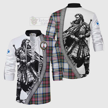 Dennistoun Tartan Clan Crest Ghillie Kilt Shirt with Highlander Warrior Celtic Style Men - Tartan Vibes Clothing