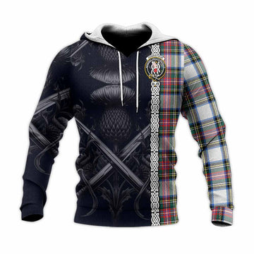 Dennistoun Tartan Knitted Hoodie with Family Crest Cross Sword Thistle Celtic Vibes Unisex Knitted Pullover Hoodie - Tartan Vibes Clothing