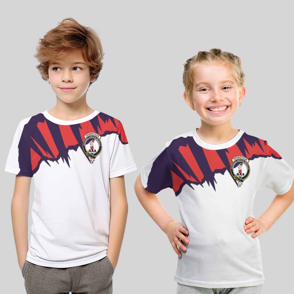 Dennistoun Clan Crest Kid T-Shirt with Retro Sport Style Youth XL Size14 - 2D-tartanvibesclothing