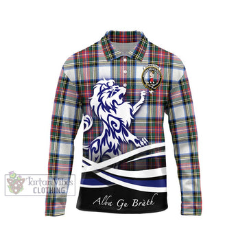 Dennistoun Tartan Long Sleeve Polo Shirt with Alba Gu Brath Regal Lion Emblem Unisex - Tartan Vibes Clothing