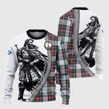 Dennistoun Tartan Clan Crest Knitted Sweater with Highlander Warrior Celtic Style Unisex - Tartan Vibes Clothing