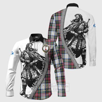Dennistoun Tartan Clan Crest Long Sleeve Button Shirt with Highlander Warrior Celtic Style Men's Shirt S - Tartan Vibes Clothing
