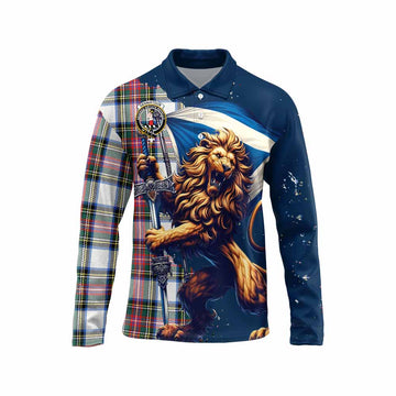 Dennistoun Tartan Family Crest Long Sleeve Polo Shirt with Scottish Majestic Lion Unisex - Tartan Vibes Clothing