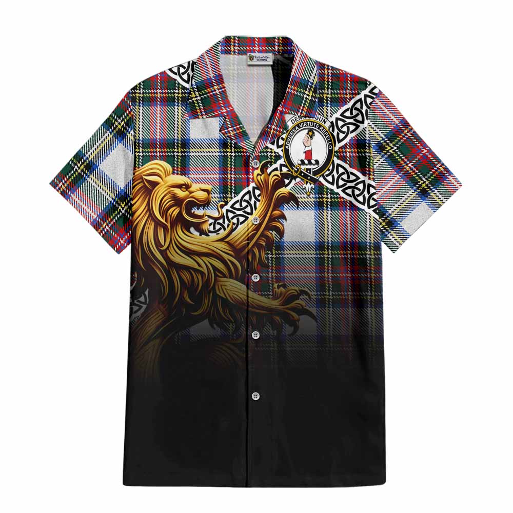 Dennistoun Crest Tartan Hawaiian Shirt with Golden Lion Emblem Celtic Style Kid - Tartan Vibes Clothing