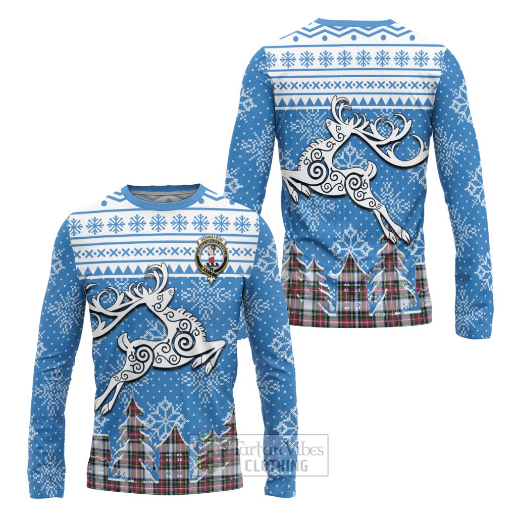 Dennistoun Clan Christmas Long Sleeve T-Shirt Celtic Reindeer Style Unisex - Tartan Vibes Clothing