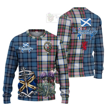 Dennistoun Tartan Knitted Sweater Happy St. Andrew's Day Half Tartan Style Unisex - Tartan Vibes Clothing