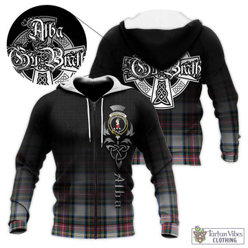 Dennistoun Tartan Knitted Hoodie Featuring Alba Gu Brath Family Crest Celtic Inspired Unisex - Tartan Vibes Clothing