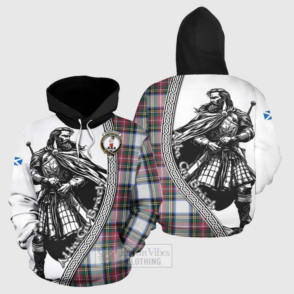 Dennistoun Tartan Clan Crest Hoodie with Highlander Warrior Celtic Style Zip Hoodie - Tartan Vibes Clothing