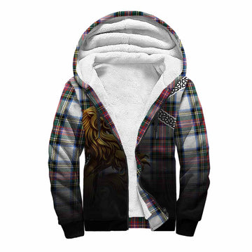 Dennistoun Crest Tartan Sherpa Hoodie with Golden Lion Emblem Celtic Style Unisex S - Tartan Vibes Clothing