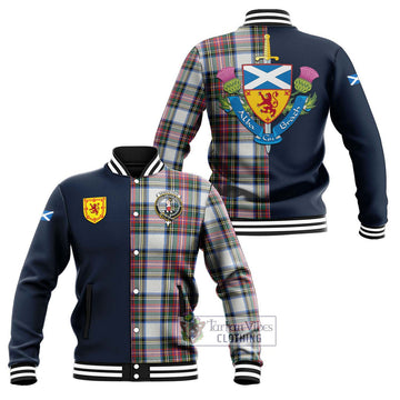 Dennistoun Tartan Baseball Jacket Alba with Scottish Lion Royal Arm Half Style Unisex - Tartan Vibes Clothing