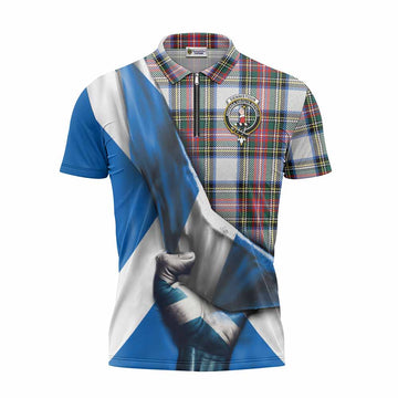 Dennistoun Tartan Zipper Polo Shirt with Family Crest Scotland Patriotic Style Unisex - Tartan Vibes Clothing