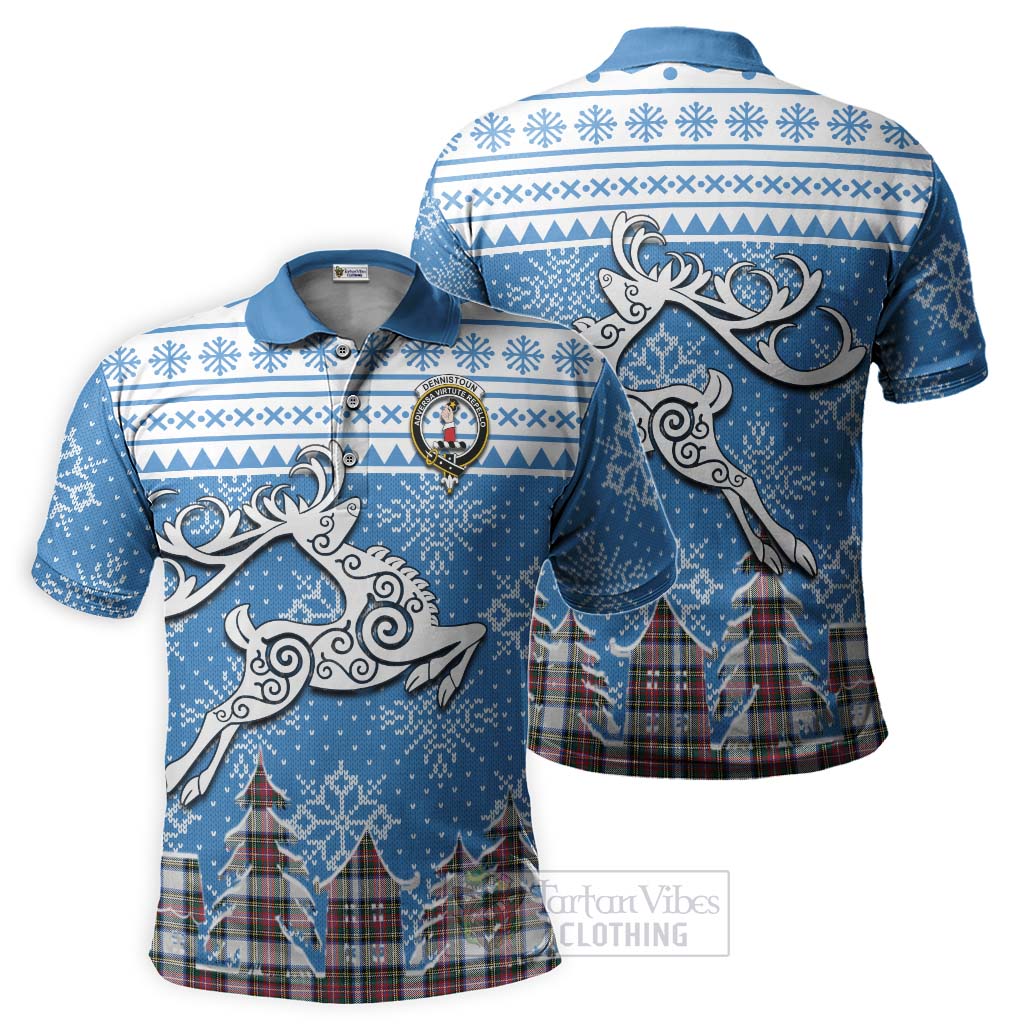 Dennistoun Clan Christmas Polo Shirt Celtic Reindeer Style Kid - Tartan Vibes Clothing