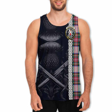 Dennistoun Tartan Men's Tank Top with Family Crest Cross Sword Thistle Celtic Vibes Men - Tartan Vibes Clothing