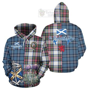 Dennistoun Tartan Hoodie Happy St. Andrew's Day Half Tartan Style Zip Hoodie - Tartan Vibes Clothing