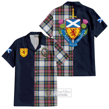 Dennistoun Tartan Hawaiian Shirt Alba with Scottish Lion Royal Arm Half Style Kid - Tartan Vibes Clothing