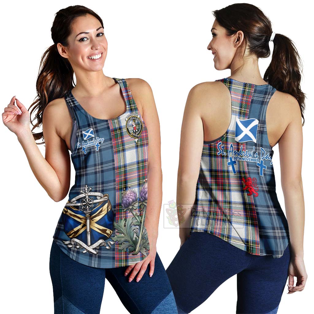 Dennistoun Tartan Women's Racerback Tanks Happy St. Andrew's Day Half Tartan Style 4XL - Tartan Vibes Clothing