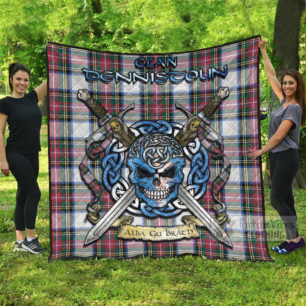 Dennistoun Tartan Quilt with Celtic Skull Alba Gu Brath Style Super King Quilt 91" x 110" - Tartan Vibes Clothing