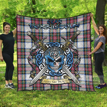 Dennistoun Tartan Quilt with Celtic Skull Alba Gu Brath Style Super King Quilt 91" x 110" - Tartan Vibes Clothing