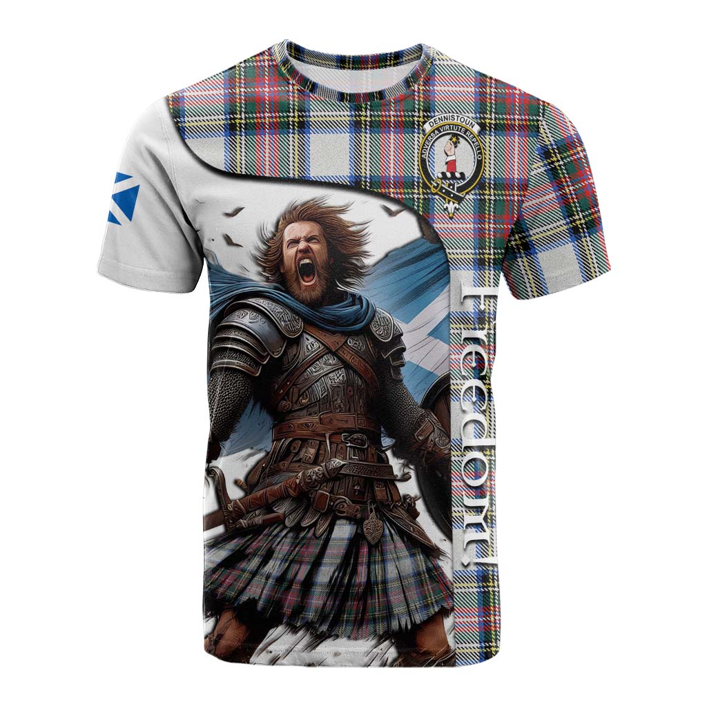Tartan Vibes Clothing Dennistoun Crest Tartan Cotton T-shirt Inspired by the Freedom of Scottish Warrior