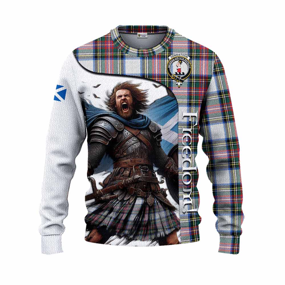 Dennistoun Crest Tartan Knitted Sweater Inspired by the Freedom of Scottish Warrior Unisex - Tartan Vibes Clothing