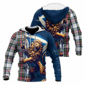 Dennistoun Tartan Family Crest Knitted Hoodie with Scottish Majestic Lion Unisex Knitted Pullover Hoodie - Tartan Vibes Clothing