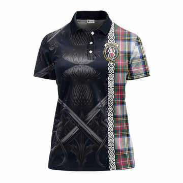 Dennistoun Tartan Women's Polo Shirt with Family Crest Cross Sword Thistle Celtic Vibes Women - Tartan Vibes Clothing