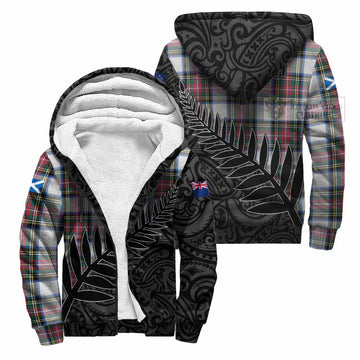 Dennistoun Crest Tartan Sherpa Hoodie with New Zealand Silver Fern Half Style Unisex S - Tartan Vibes Clothing