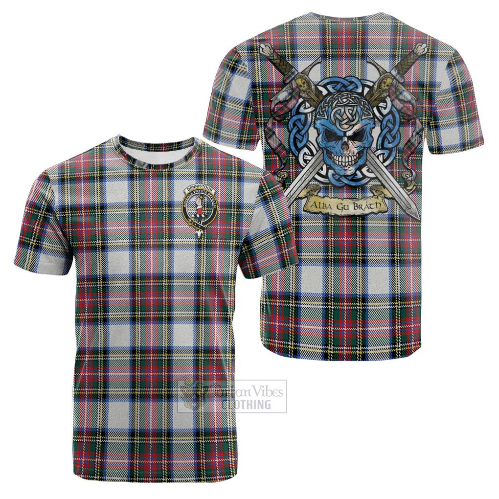 Dennistoun Tartan Cotton T-shirt with Family Crest Celtic Skull Style Kid's Shirt - Tartan Vibes Clothing