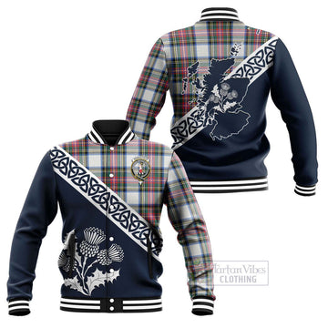 Dennistoun Tartan Baseball Jacket Featuring Thistle and Scotland Map Unisex - Tartan Vibes Clothing