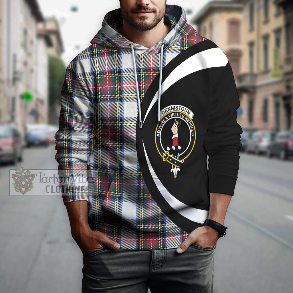 Dennistoun Tartan Hoodie with Family Crest Circle Style Zip Hoodie - Tartan Vibes Clothing