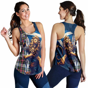 Dennistoun Tartan Family Crest Women's Racerback Tanks with Scottish Majestic Lion 4XL - Tartan Vibes Clothing
