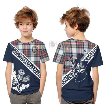 Dennistoun Tartan Kid T-Shirt Featuring Thistle and Scotland Map Youth XL Size14 - Tartan Vibes Clothing