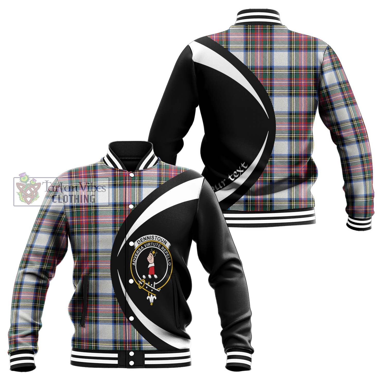 Dennistoun Tartan Baseball Jacket with Family Crest Circle Style Unisex - Tartan Vibes Clothing