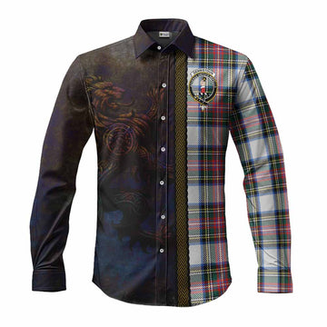 Dennistoun Tartan Family Crest Long Sleeve Button Shirt Alba Gu Brath Be Brave Lion Ancient Style Men's Shirt S - Tartan Vibes Clothing